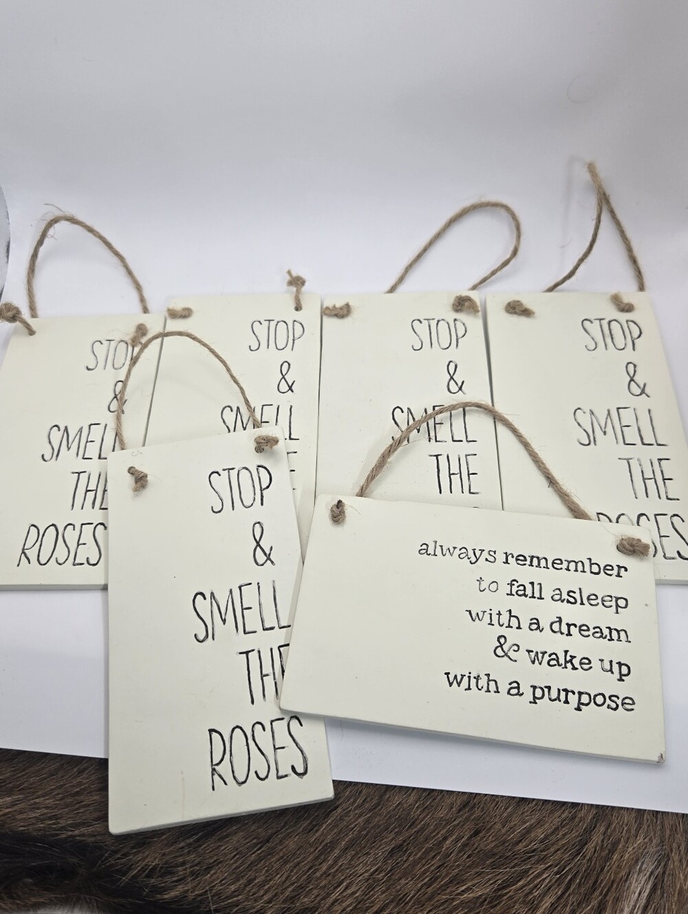 Sign Decor Lot Of 6 Resin Twine Smell The Roses Dream With A Purpose